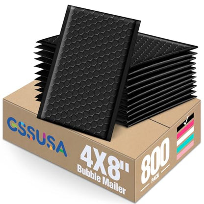 GSSUSA Black Bubble Mailers 4x8" 800 Pack Padded Envelopes Self Seal - color: Black, size: 4x8 800PC