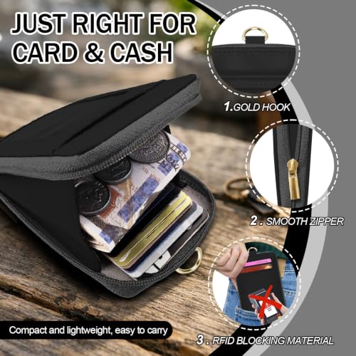 ID Badge Holder with Lightweight Lanyard Wallet, RFID Blocking Card Holder with Zipper Pocket, Adjustable Neck and Wrist Straps for Id Cards, Cash, Coins, Teachers, Black - color: Black