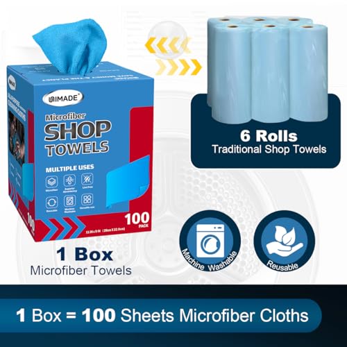 UNIMADE Shop Rags, 100 Sheets Microfiber Cleaning Cloth - color: Blue