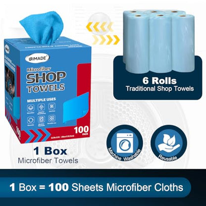 UNIMADE Shop Rags, 100 Sheets Microfiber Cleaning Cloth - color: Blue