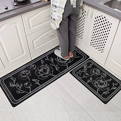 Kitchen Floor Mat Set of 2, Anti Fatigue Kitchen Mat 20"x32"+20"x47" - color: Black, size: 20"x32"+20"x48"