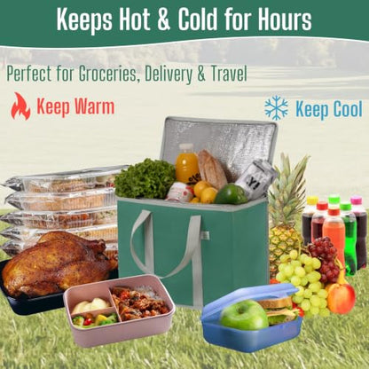 VENO 2 Pack Cooler Bag Insulated Grocery Bags for Food Delivery Heavy Duty - color: Dark Green, size: 2 Pack