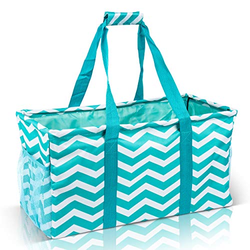 Extra Large Utility Tote Bag - Oversized Collapsible Beach Bag - Chevron Teal - color: Chevron Teal