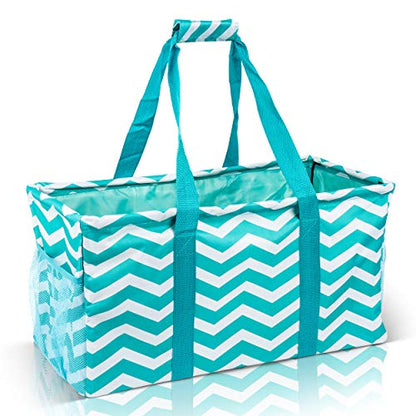 Extra Large Utility Tote Bag - Oversized Collapsible Beach Bag - Chevron Teal - color: Chevron Teal