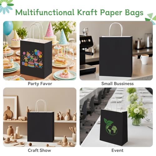 Brothersbox 100 Pack Paper Gift Bags with Handles, 8x4.75x10 Inch, Black - color: Black