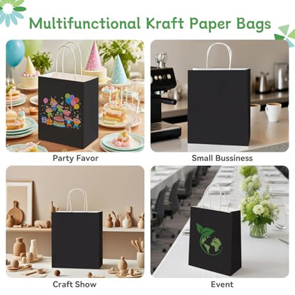 Brothersbox 100 Pack Paper Gift Bags with Handles, 8x4.75x10 Inch, Black - color: Black