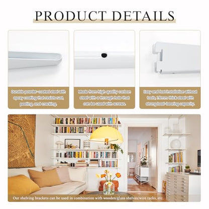 Adjustable Shelf Brackets 24 Pack Heavy Duty 12 Inch Wire Shelf Brackets for Twin Slotted Standard Uprights White Metal Shelf Supports for Adjustable Shelving System Closet Organization - size: 12 Inch-24 Pack