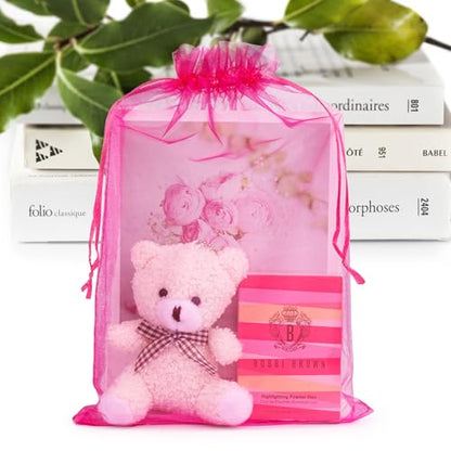 ANZNKU 50 Pcs Large Organza Bags 8x12, Small Mesh Gift Bag Drawstring Bulk - color: Hot Pink