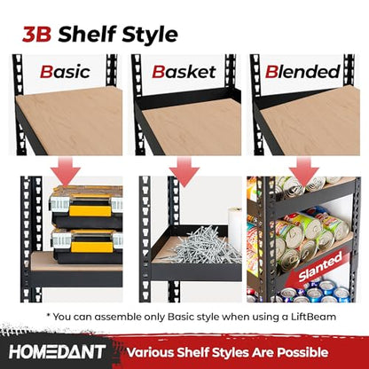 HOMEDANT Black 47.7" Deep 5 Tier Storage Shelves Garage Shelving Unit Metal - color: Black, size: 47.7"W x 24.1"D