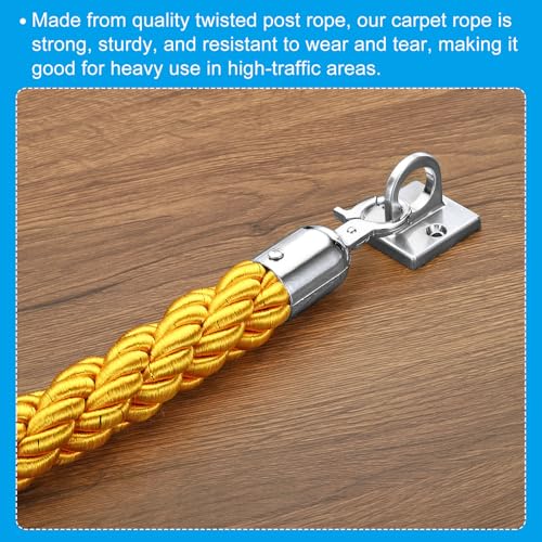 PATIKIL Stanchion Rope, 2 Pack 1.5m/5Ft Barrier Rope Twisted Post Ropes with Snap Hooks for Posts Stands Queue Divider Crowd Control of Hotel, Yellow Silver - color: Yellow/Silver