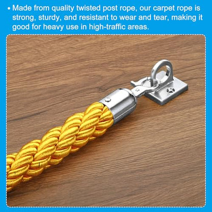 PATIKIL Stanchion Rope, 2 Pack 1.5m/5Ft Barrier Rope Twisted Post Ropes with Snap Hooks for Posts Stands Queue Divider Crowd Control of Hotel, Yellow Silver - color: Yellow/Silver