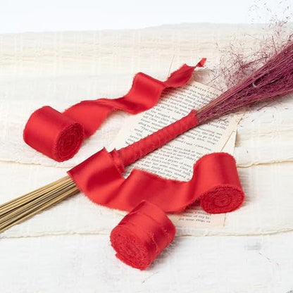Keypan Christmas Red Frayed Satin Chiffon Ribbon, 1.5 Inches, 21 Yards - color: Red