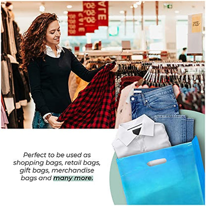 15x18 Blue Plastic Bags, 2" Gusset, Glossy, Die-Cut, 1.25 Mil, 100 Pack