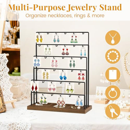 EsLuker.ly Earring Card Display Stand for Vendors Events Selling, 36 Hooks - color: Dark Brown+Black