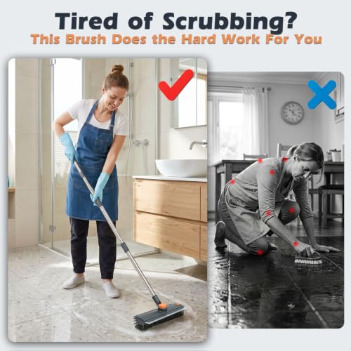 Masthome 3 in 1 Floor Scrub Brush with Long Handle, Heavy Duty Stiff Brush - color: Gray