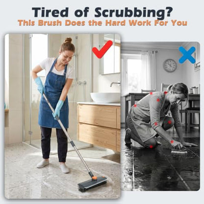Masthome 3 in 1 Floor Scrub Brush with Long Handle, Heavy Duty Stiff Brush - color: Gray