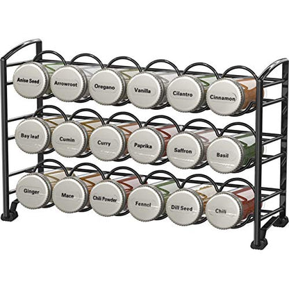 Deco Brothers Spice Rack Stand holder with 18 Bottles and 48 Labels, Black - color: Black