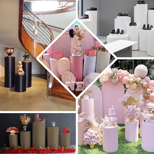 Efavormart Set of 5 | Terracotta Spandex Cylinder Plinth Display Box Stand Covers, Stretchable Pedestal Pillar Prop Covers - 160 GSM - color: Terracotta, size: Spandex Cylinder Covers
