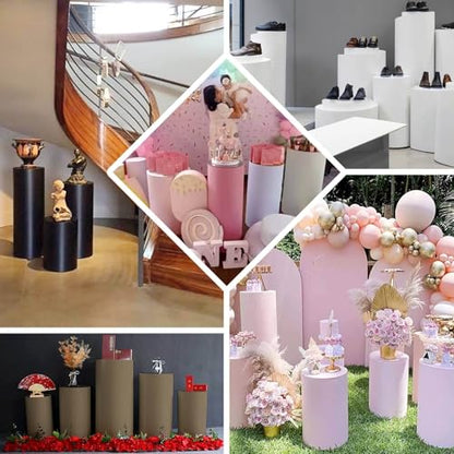 Efavormart Set of 5 | Terracotta Spandex Cylinder Plinth Display Box Stand Covers, Stretchable Pedestal Pillar Prop Covers - 160 GSM - color: Terracotta, size: Spandex Cylinder Covers