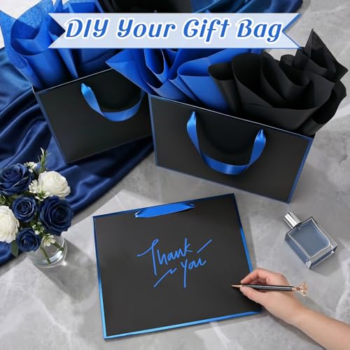 ReliThick 12 Pack Paper Gift Bag with Handles & Tissue, Black, Blue - color: Black, Blue