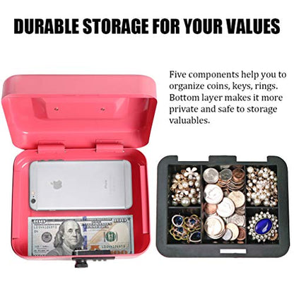 Cash Box with Money Tray, Parrency Medium Money Box with Combination Lock, 7 4/5" x 6 4/5" x 3 3/5", Pink - color: Combo Pink, size: Medium（7.87")