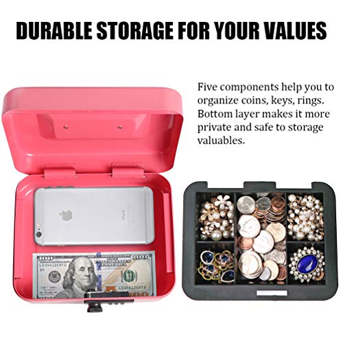 Cash Box with Money Tray, Parrency Medium Money Box with Combination Lock, 7 4/5" x 6 4/5" x 3 3/5", Pink - color: Combo Pink, size: Medium（7.87")