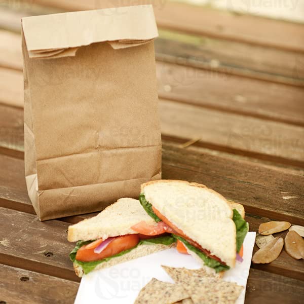 EcoQuality 500 Mini Brown Kraft Paper Bag (1 lb) Small - Paper Lunch Bags, Small Snacks, Gift Bags, Grocery, Merchandise, Party Bags (3 1/2 x 2 3/8 x 6 7/8 in.) (1 Pound Capacity)
