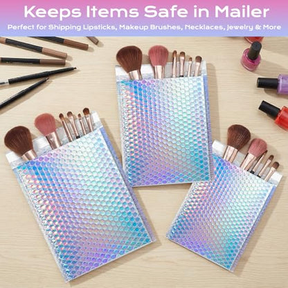 50 Pack Metallic Bubble Mailers, Holographic Bubble Mailer, 3 Size