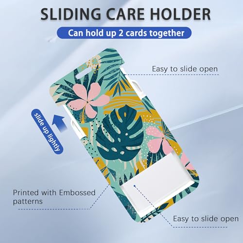 Boho Foliage Botanical Tropical Palm Leaves and Floral Lanyards for ID Badges, Badge Holder with Breakaway Lanyard, Badge Lanyard with Retractable Badge Reel Clip, Teacher Doctor Office Employees - color: Boho Tropical Palm Leaves
