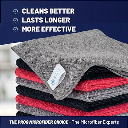 MW Pro Microfiber Cleaning Cloth | Black, Red, Gray (12 Pack) | Size 16" x 16" | All Purpose Microfiber Towels - Clean, Dust, Polish, Scrub, Absorbent - color: Black, Red, Gray