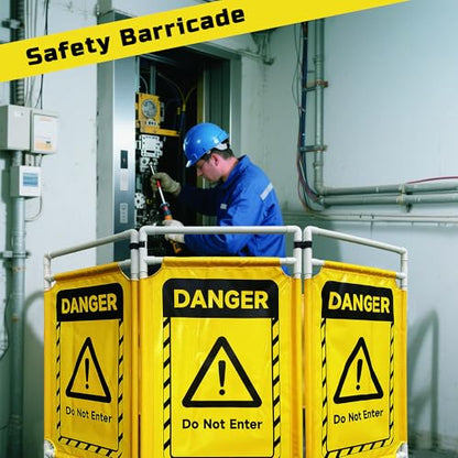 Safety Caution Barricade 3Panels Foldable Security Signs With PVC Tarp Removable Safety Barrier Wet Floor Guard Symbol Clear Printing Safety Fence(Yellow) - color: Yellow-3pcs