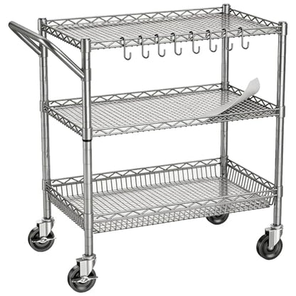 1050Lbs Heavy Duty 3 Tier Rolling Utility Metal Storage Cart with Wheels - color: Silver（18d X 36w X 32h, 1050lb）