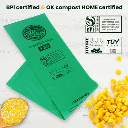 Compost Bags 1.3 Gallon,100 Count,Compostable Small Trash Bags for Kitchen Countertop Compost Bin 0.75, 1,1.2, 1.3Gallon,ASTM D6400, US BPI and Europe OK compost HOME certified - color: 1.3G-100ccount
