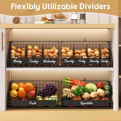 Egg Holder Countertop,Metal Egg Rack with Adjustable Dividers & DIY Labels - color: Black, size: 2-Tier X-Large