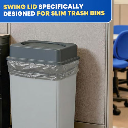 PLASTIC PRINCE Slim Jim Trash Can Lid Replacement, Outdoor Slim Commercial Garbage Can Lid, Swing Rectangular Double Flip Top Lid 23 Gallon Container, Gray - style: Swing Lid