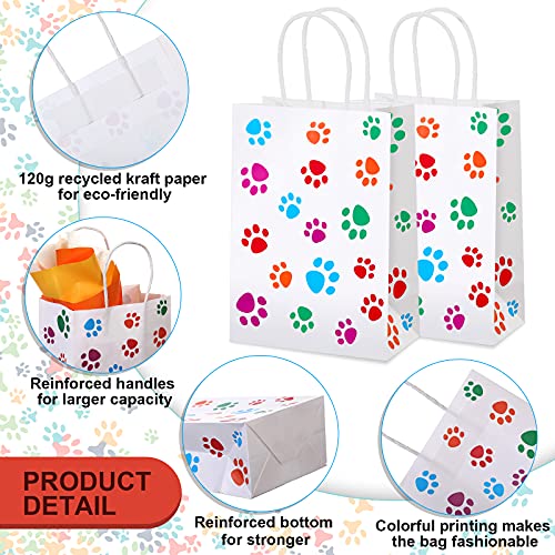 Clabby 24 Pcs Dog Paw Gift Bags with Handles Colorful Paws