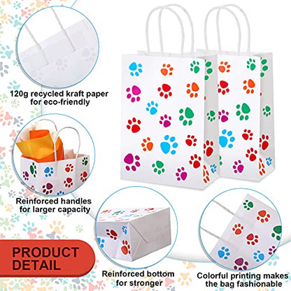 Clabby 24 Pcs Dog Paw Gift Bags with Handles Colorful Paws