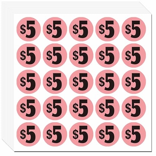 DUGUTUL 500pcs $5 Price Stickers for Garage Sale and Yard Sale | 5 Dollar Price Tags Labels | Super Bright & Jumbo 1" Diameter | Preprinted Price Labels | Garage Sale Stickers - color: 05 Dollar