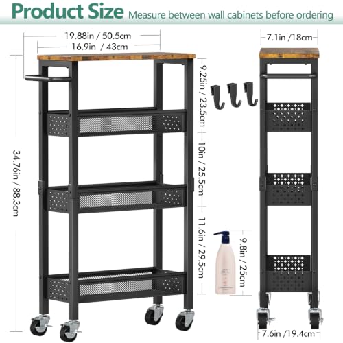 Vivihomety 4-Tier Slim Utility Rolling Laundry Cart with Wheels, Metal - color: Black, size: 7.1 inch wide