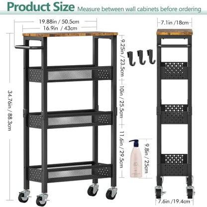 Vivihomety 4-Tier Slim Utility Rolling Laundry Cart with Wheels, Metal - color: Black, size: 7.1 inch wide