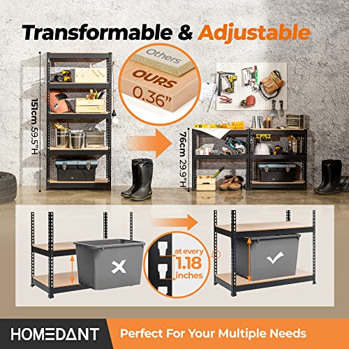 HOMEDANT Black 28" W 5 Tier Storage Shelves Garage Shelving Unit Metal - color: Black, size: 28"W x 12.3"D