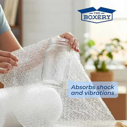 The Boxery 12 in x 65 ft Bubble Roll, Large Bubble 1/2 in Clear Cushioning Wrap, Perforated for Packing Moving Shipping Supplies - size: 12 in x 65 ft