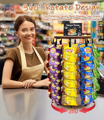 Chip Rack Display Stand, 5 Tier 40 Clip Display Stand, 360°Rotating - color: Brown - 2025 Upgraded