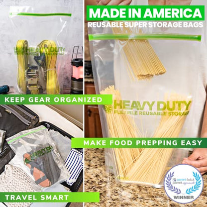 Smelly Proof HEAVY DUTY Reusable STAND-UP Bags for Food Storage, USA Made, NO PEVA & BPA FREE, Reusable Freezer Bags, Dishwasher-Safe, Triple Zip, CLEAR 5-mils XXL 2-Gallon 12" x 16" - 5pk - size: 5pk XXL 2-Gallon 12"x16"