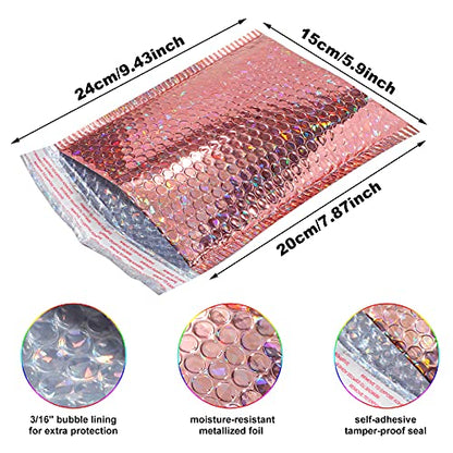 Outus 30 Pack Holographic Bubble Mailers, 9.5 x 6 Inch, Rose Gold - color: Rose Gold, size: 9.5 x 6 inches