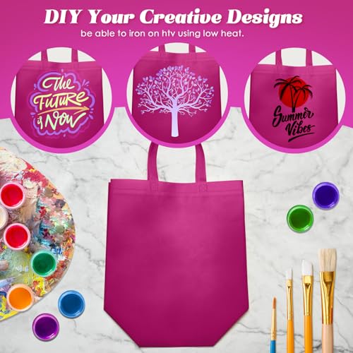 Reginary 50 Pcs Reusable Tote Bags Shopping Bags Non Woven, Rose Red - color: Rose Red
