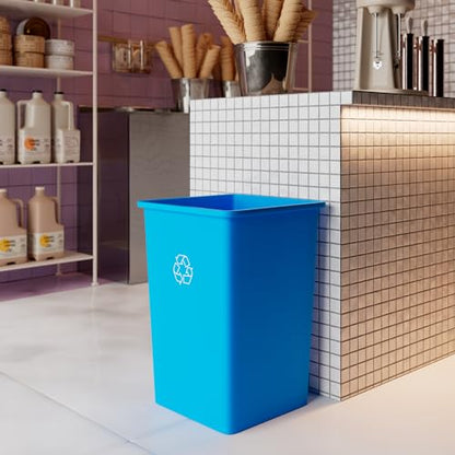 35 Gallon Blue Square Commercial Trash Garbage Can | Outdoor Office Restaurant School Kitchen - color: Blue, size: 35 Gallon, style: Trash Can