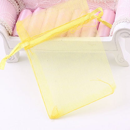 Wudygirl 100 PCS Organza Bags 4"x6" Gift Bags with Drawstring Yellow - color: Yellow, size: 4x6 IN