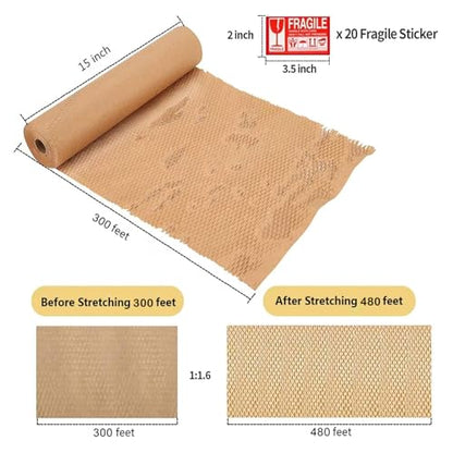 Honeycomb Packing Paper, 15"x300' - color: Brown, size: 15"x300'