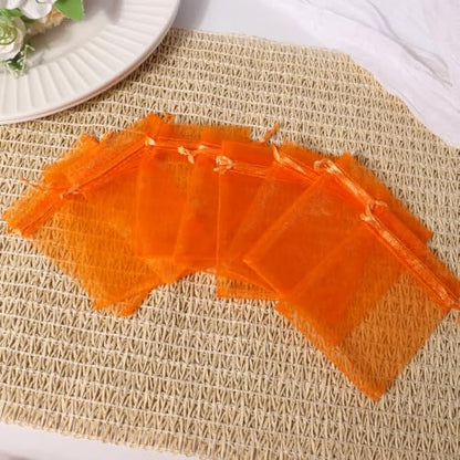 Kelfuoya 50Pcs Organza Drawstring Pouches, Orange 3"×4" Sheer Gift Bags - color: Orange-3"x4"